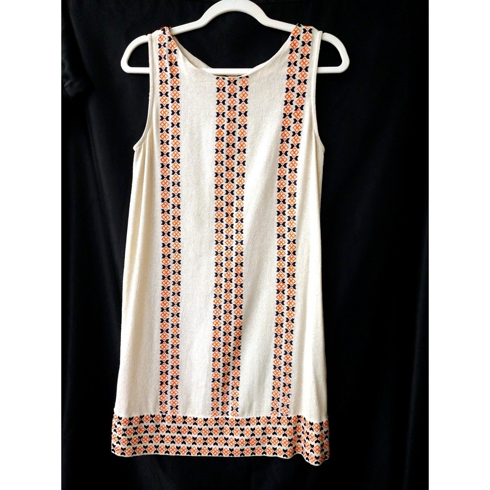 Joie Embroidered 100% Matka Silk Dress Orange Blue Beige sz XS Boho Chic
